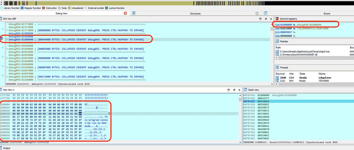 Injected buffer beginning with MZ header