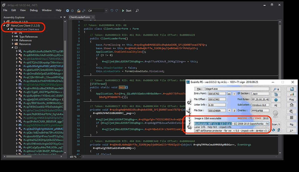 ExeInfoPE identifying Eazfuscator obfuscation