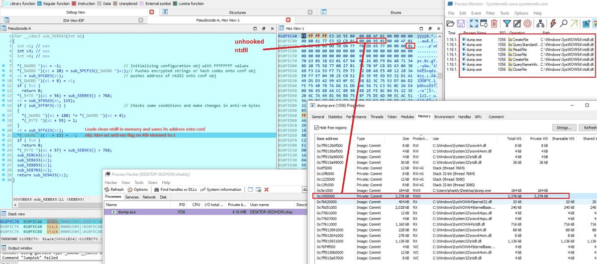 Clean ntdll mapped into memory