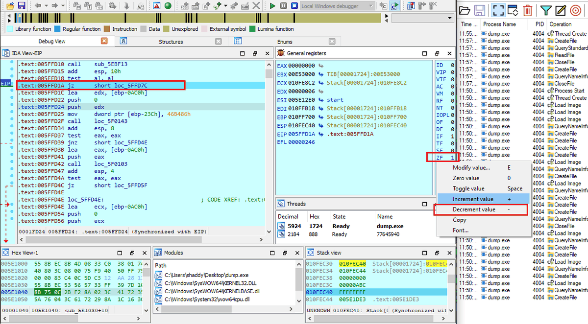 Take 1 — patching the conditional jump