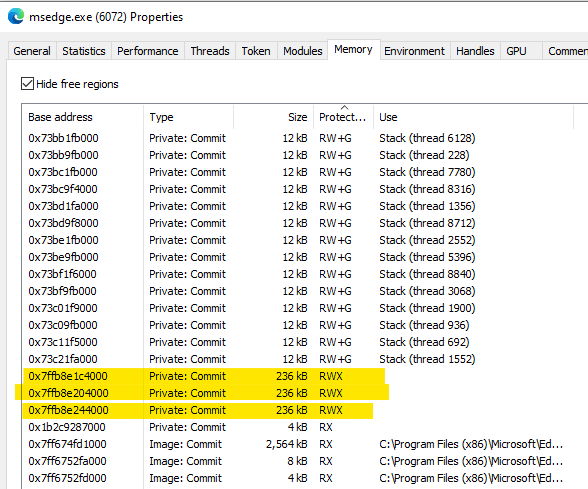 Inline hooks in victim processes