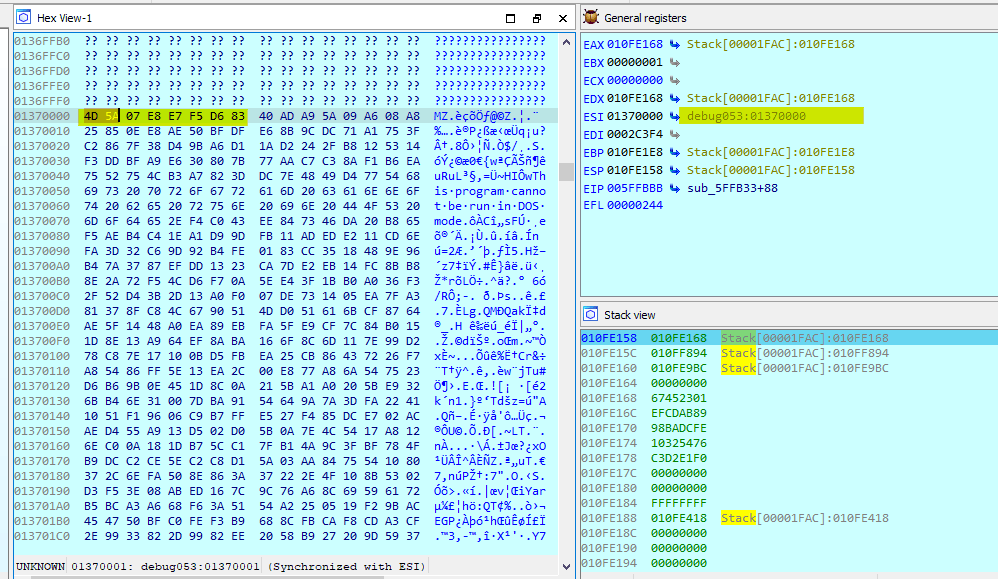 Stage 3 shellcode decrypted in memory